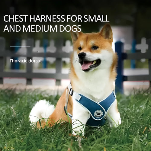 Adjustable reflective dog harness vest in breathable mesh material with metal control ring