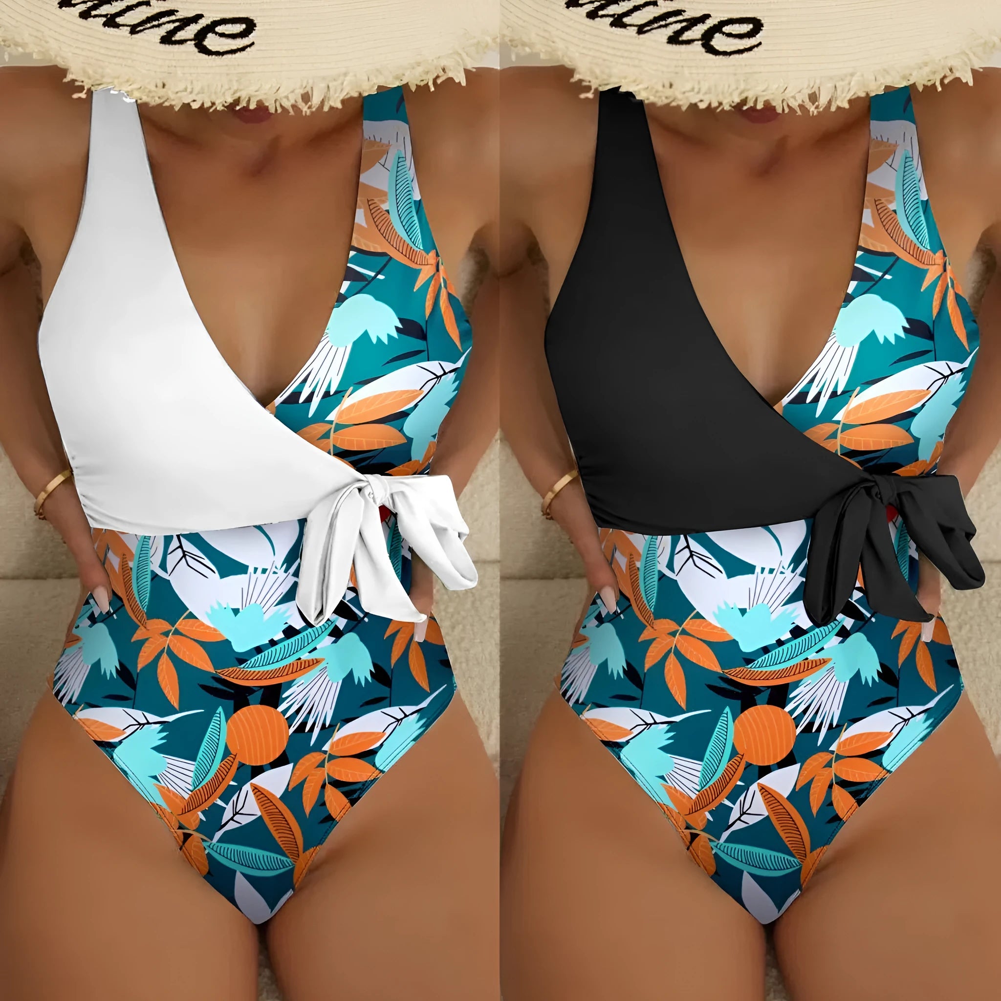 Women's high waist one-piece bikini in printed pattern with quick-dry polyester fabric