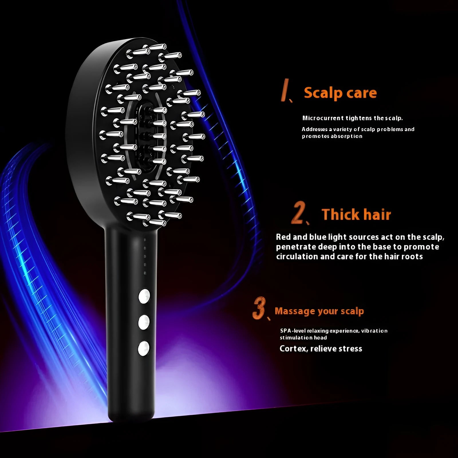 KD3802 black scalp medicine supplying device with vibration massage function and charging cable