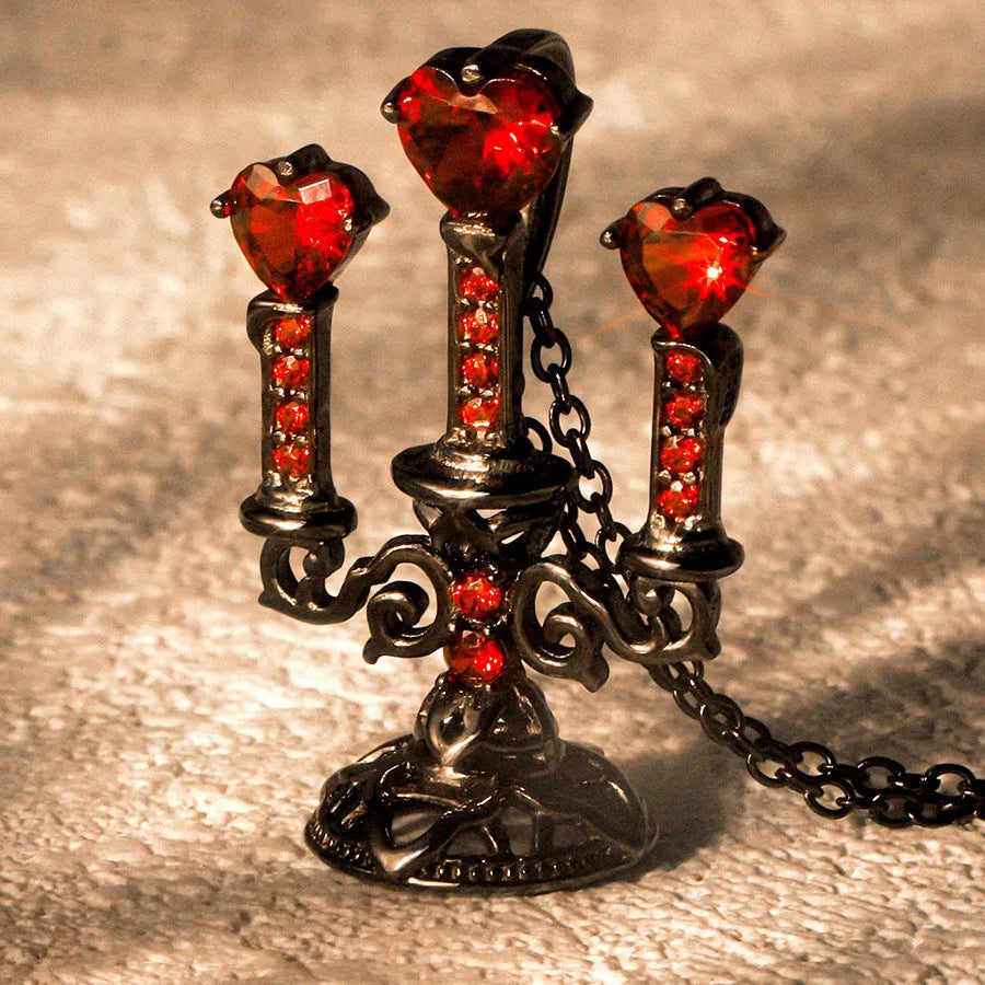 Zinc alloy clavicle necklace with hollow candlestick pendant and gothic cross chain in retro finish