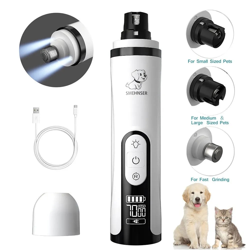 Electric dog nail trimmer with LED digital display and dust collection port