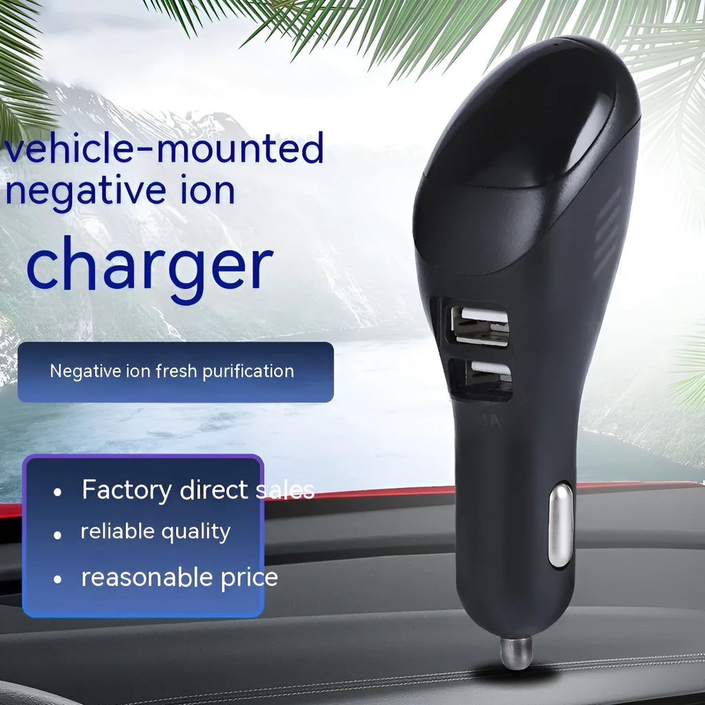 White car USB charger and negative ion air purifier with compact dimensions
