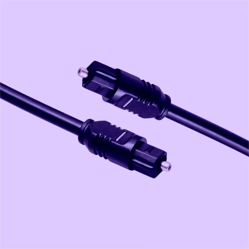 Black 2m Toslink digital audio cable with square optical connectors