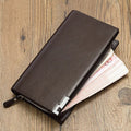 Men's black PU leather wallet with a long silver zipper closure.
