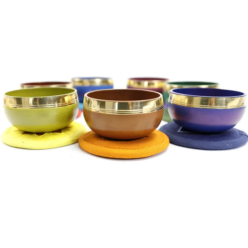 Handmade colourful Himalaya singing bowl percussion instrument, 7.8cm diameter.