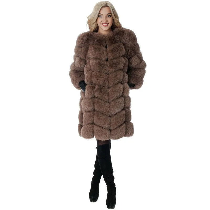 Women's thick artificial fur coat in five colour options with 80cm length and regular sleeves