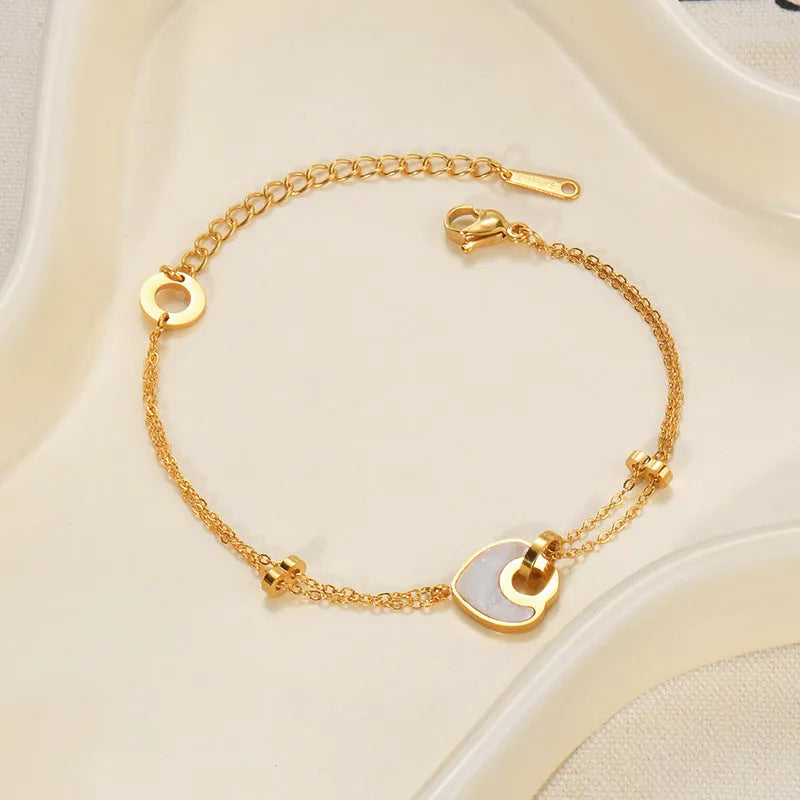 Women's stainless steel and resin double layer heart bracelet with electroplated finish