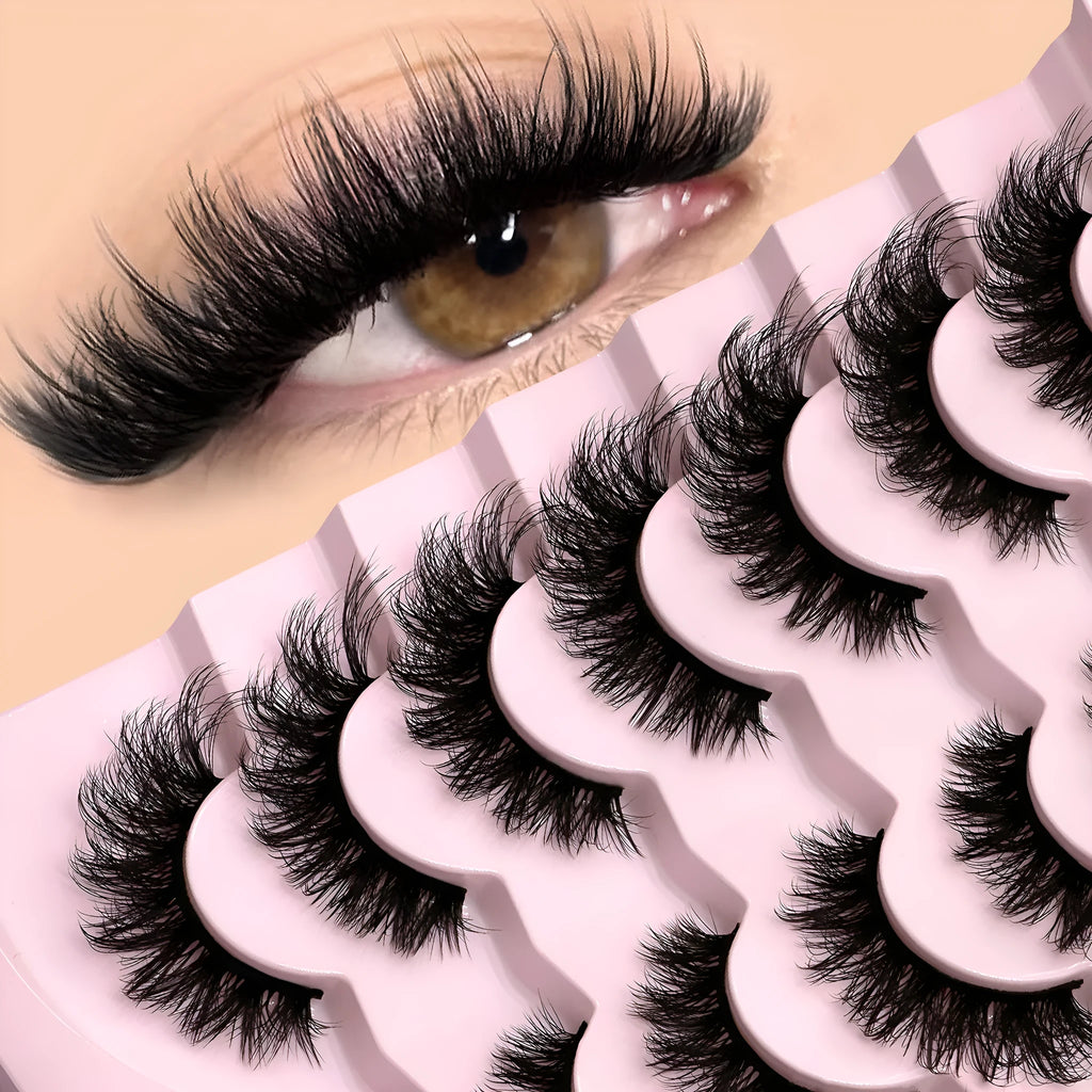 Box of artificial fibre false eyelashes with glue in six style options for a natural long look.