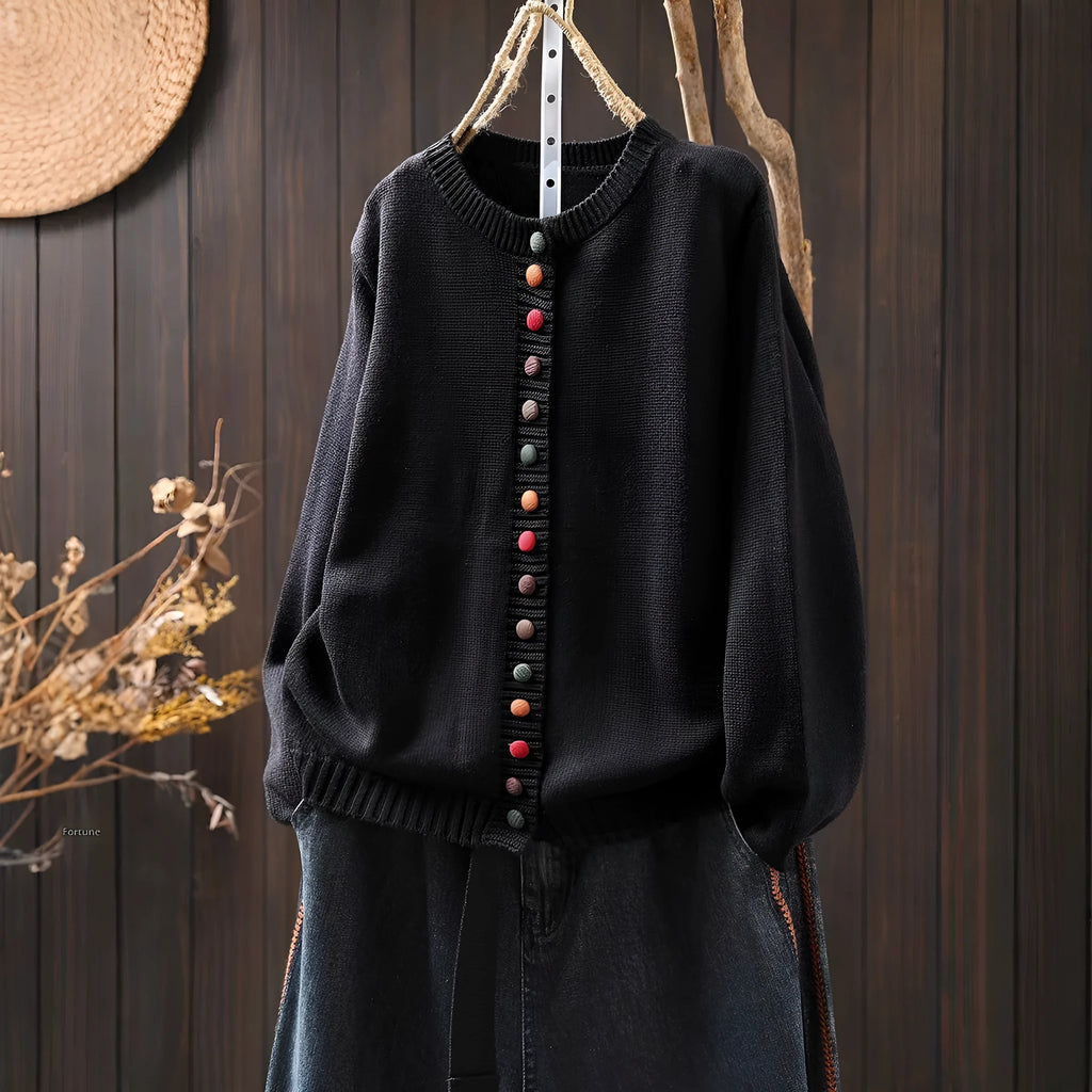 Women's colourful button cotton blend spandex sweater cardigan loose-fitting slimming coat art retro long sleeves