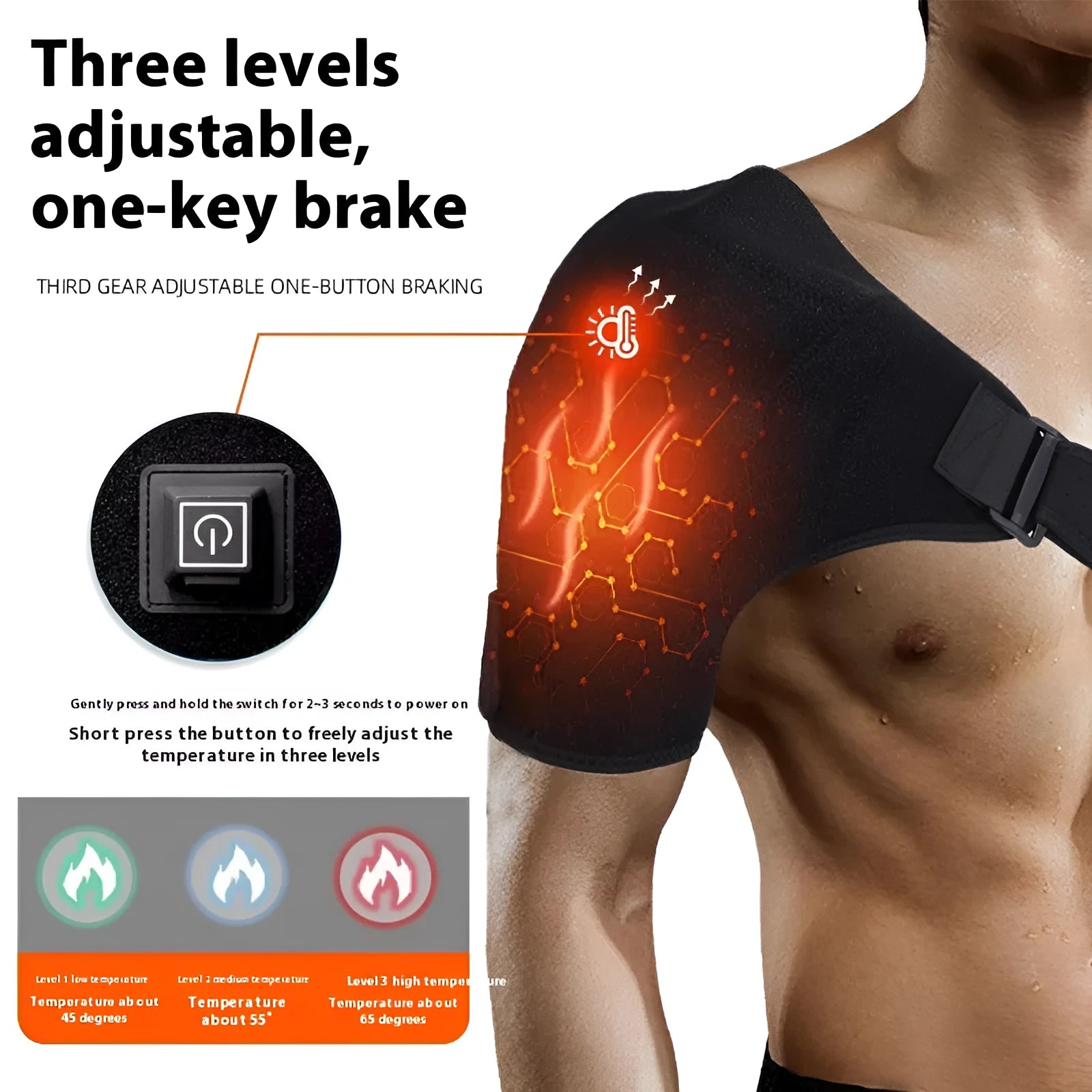 Black USB electric heating shoulder pad with padded construction and free-size design