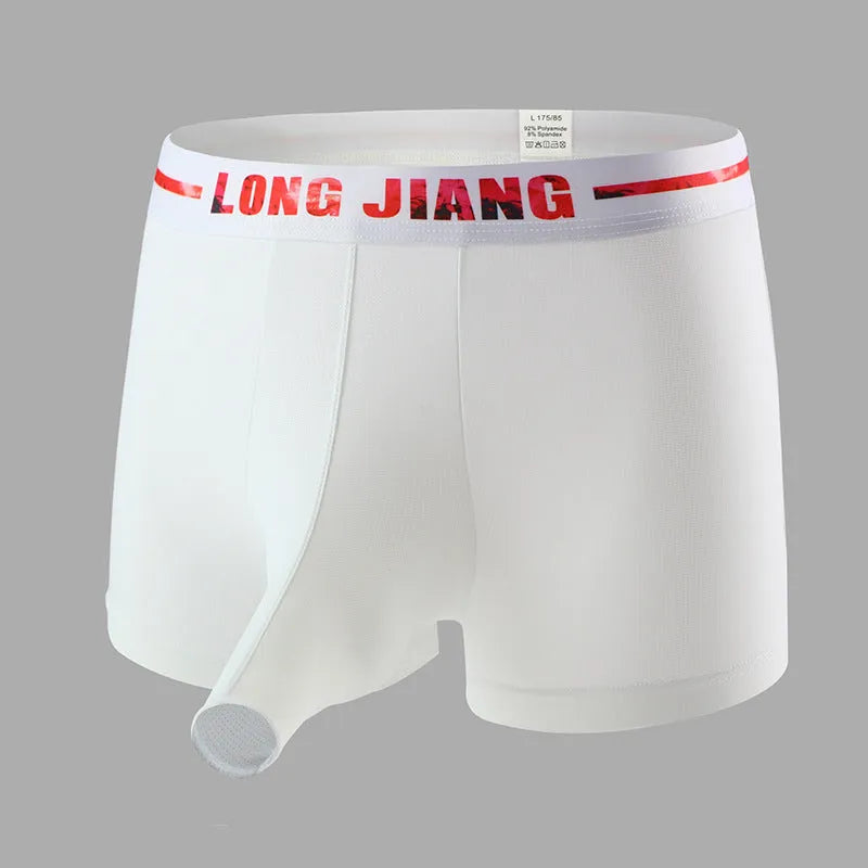 Men's ice silk trunk open boxer shorts in mid-waist cut, shown in Army Green colour
