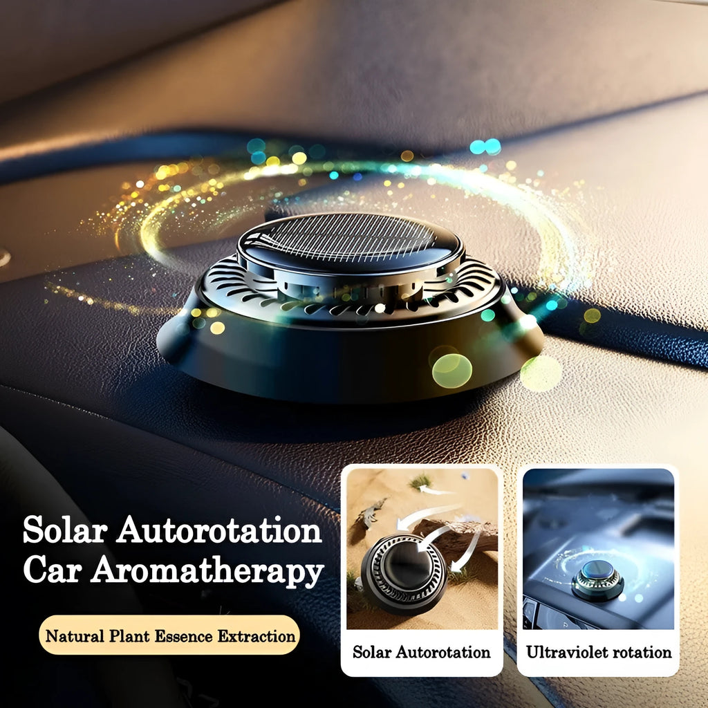 Solar powered kinetic car air freshener with double ring rotating design in black colour option