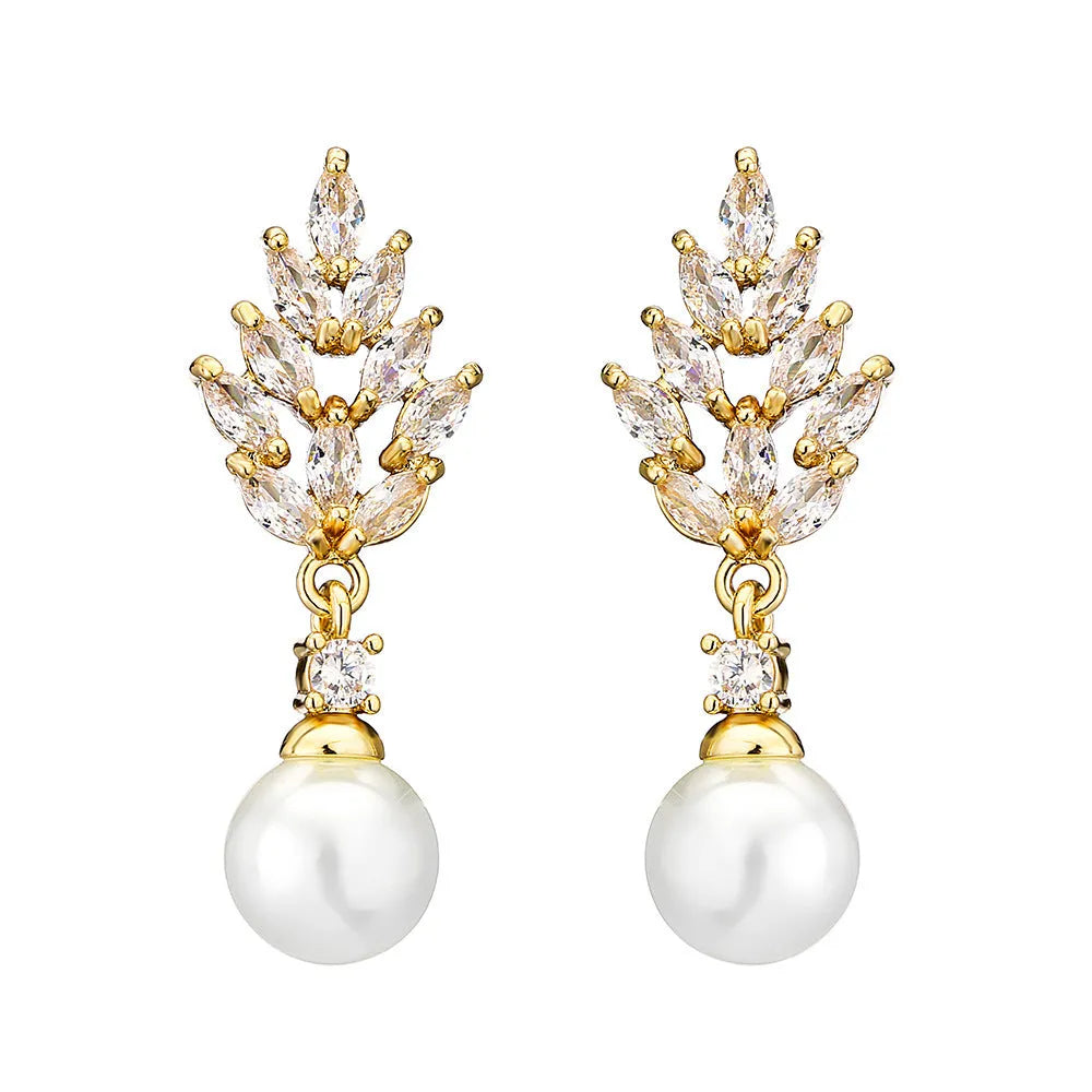 Geometric floral earrings with micro inlaid zircon in three plating options