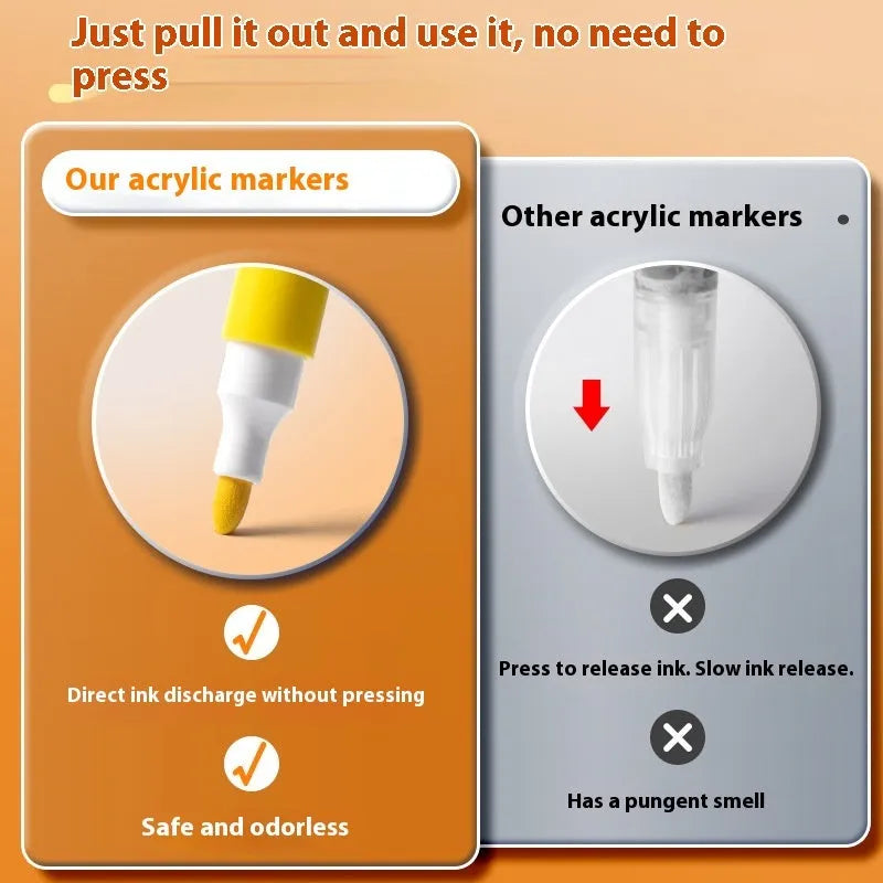 Acrylic marker pens set for students with multicolour nibs in plastic barrels