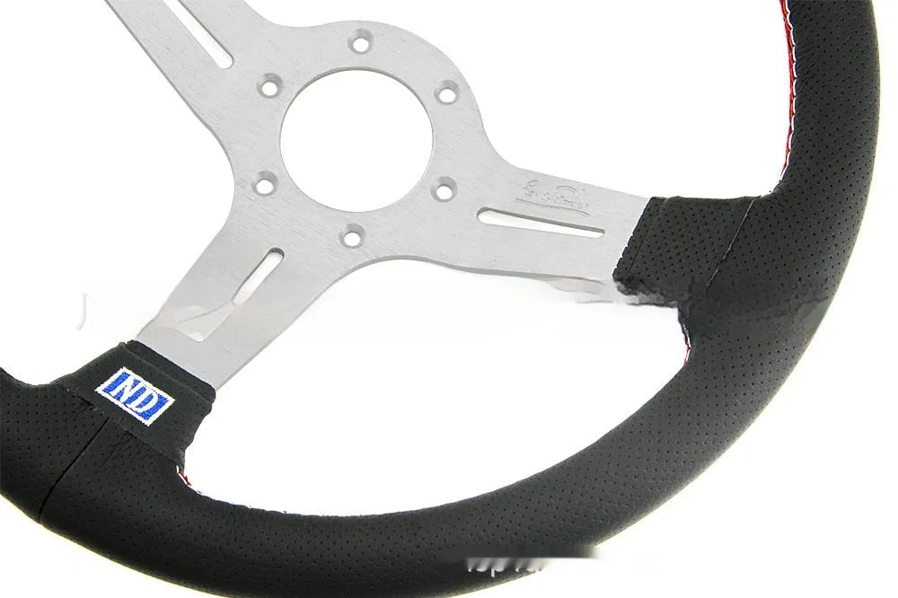 Silver black 14-inch leather middle concave steering wheel for car replacement