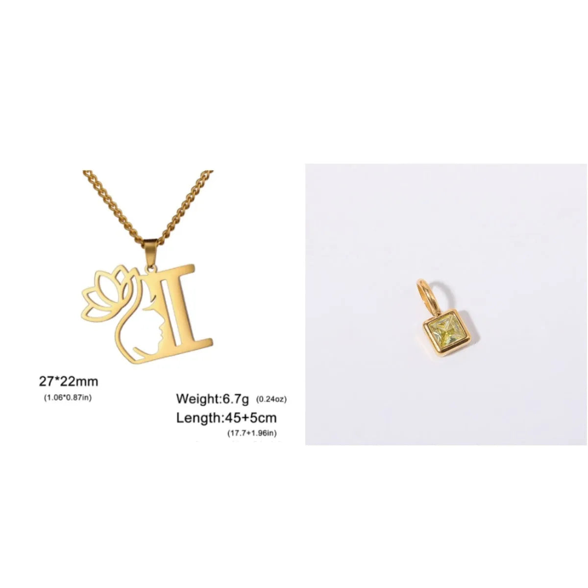 Stainless steel necklace with a single alphabet letter pendant on a cross chain, in gold or silver colour.