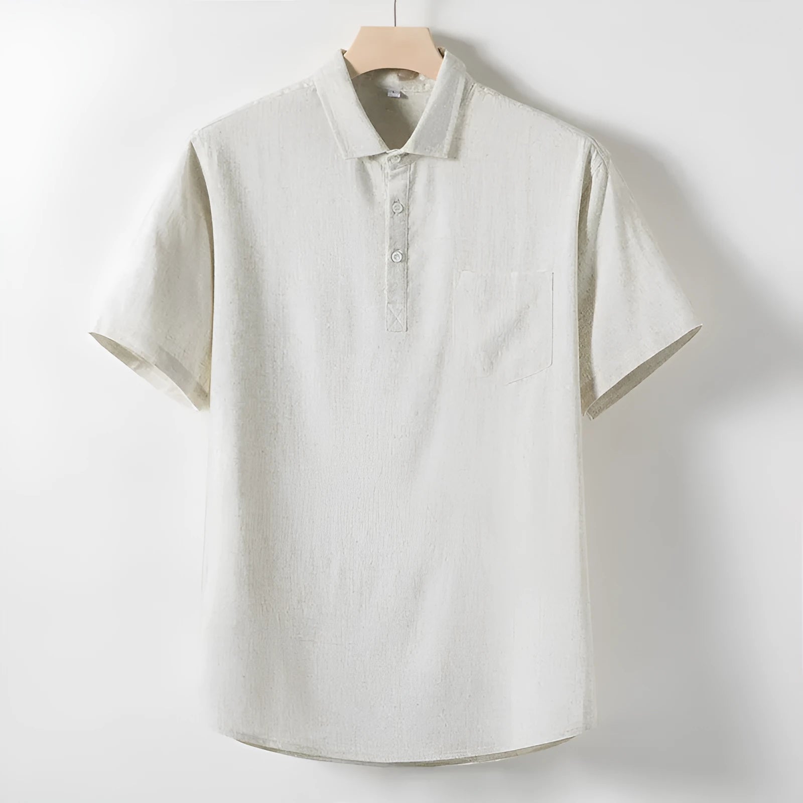 Men's linen t-shirt in hemp blend fabric with loose lapel design and short sleeves