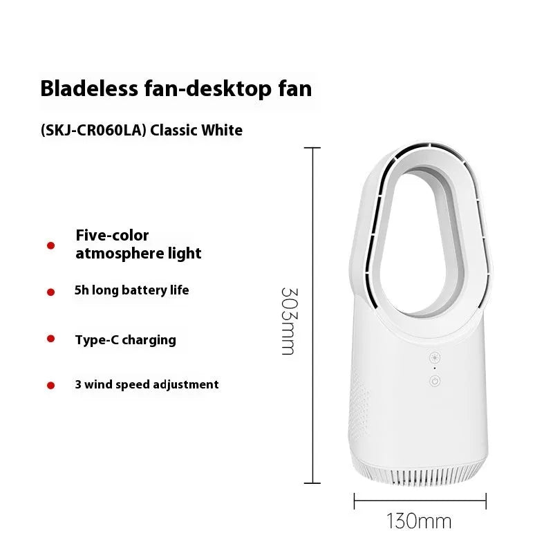 White SK bladeless tower floor fan with touch screen controls and remote