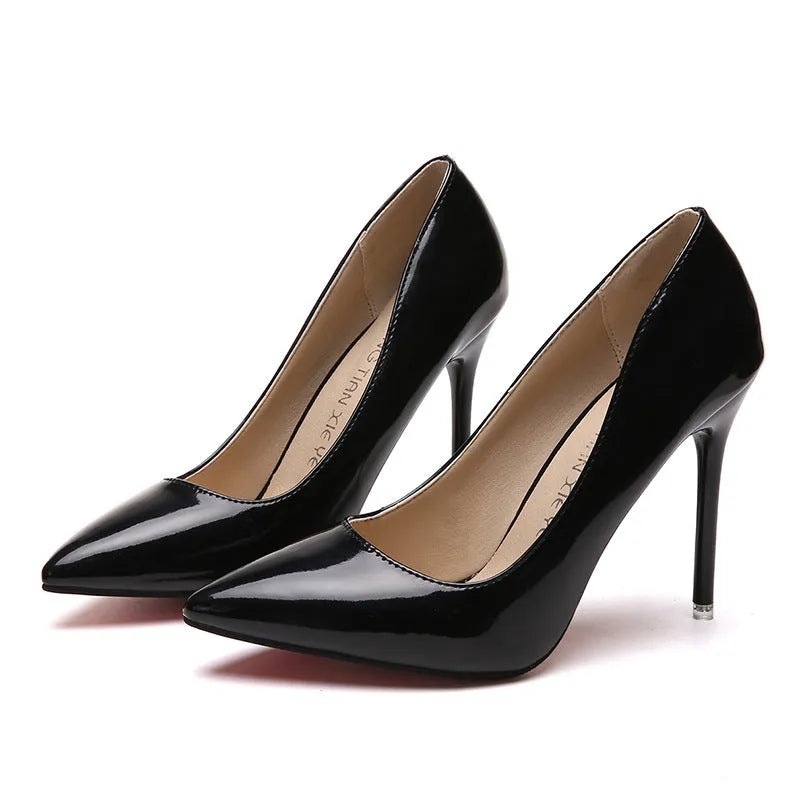 Women's pointed toe stiletto high heel pump in apricot colour with super high heel.