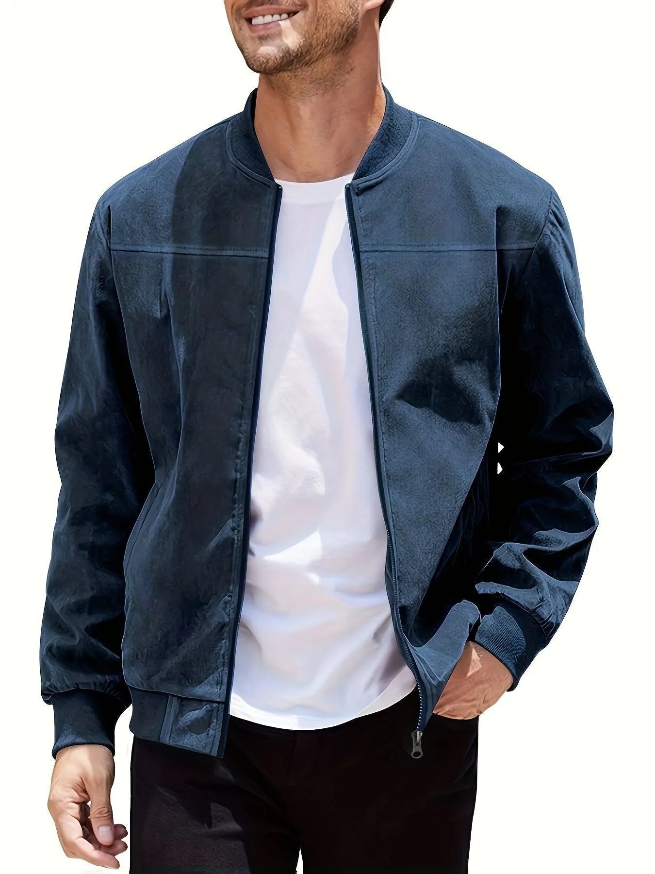 Men's plus size suede casual jacket in Army Green with zipper closure and regular fit.