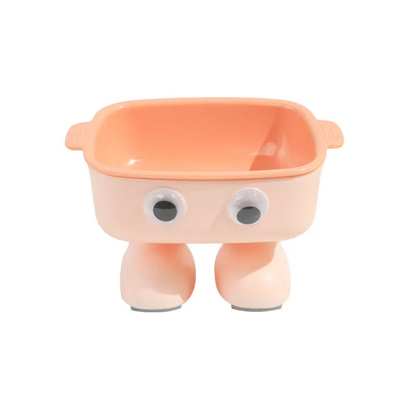 Green robot-shaped elevated cat bowl with tilted dish and non-slip base