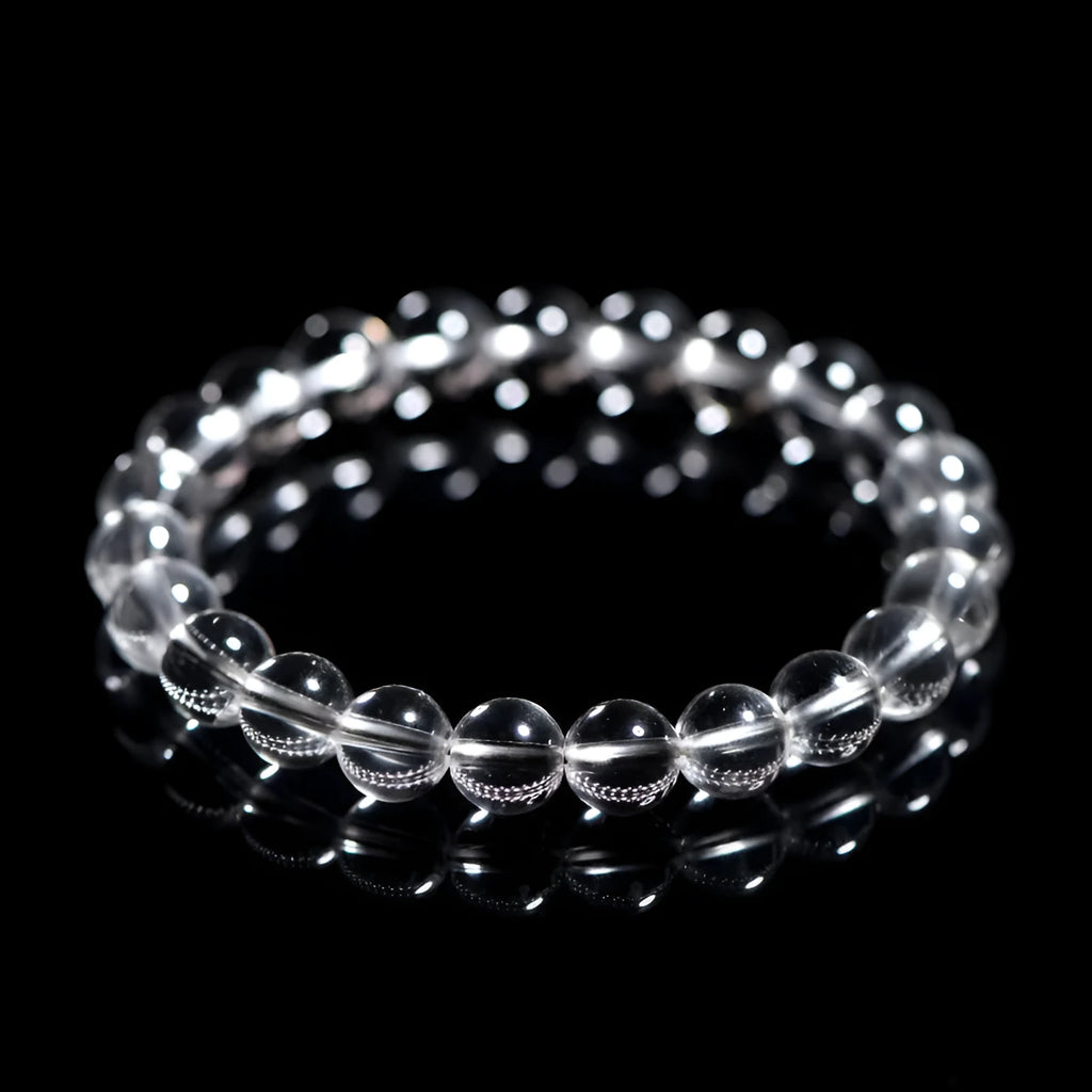 Natural Donghai old materials white crystal bracelet with round beads on a single circle.