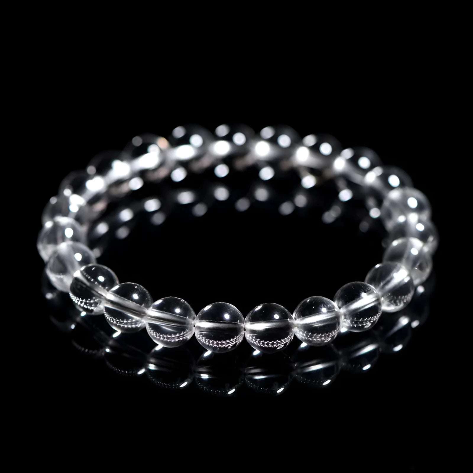 Natural Donghai old materials white crystal bracelet with round beads on a single circle.