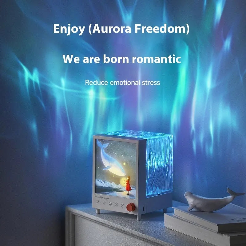Aurora treasure box atmosphere projection lamp with star sea whale lighting effects