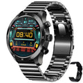 Black smart watch with touch screen displaying heart rate and call functions