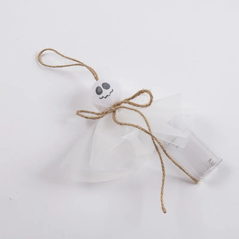 Halloween LED lighting chain with colourful ghost-shaped lights and battery box