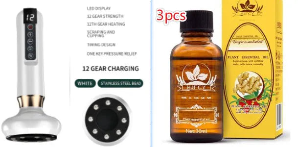 Green electric vacuum cupping massager with adjustable suction and heating controls