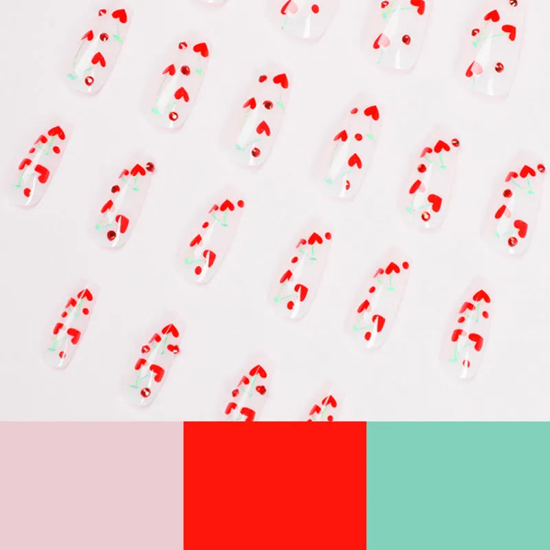 French love red diamond and small cherry nail armour stickers 24 piece set with adhesive glue
