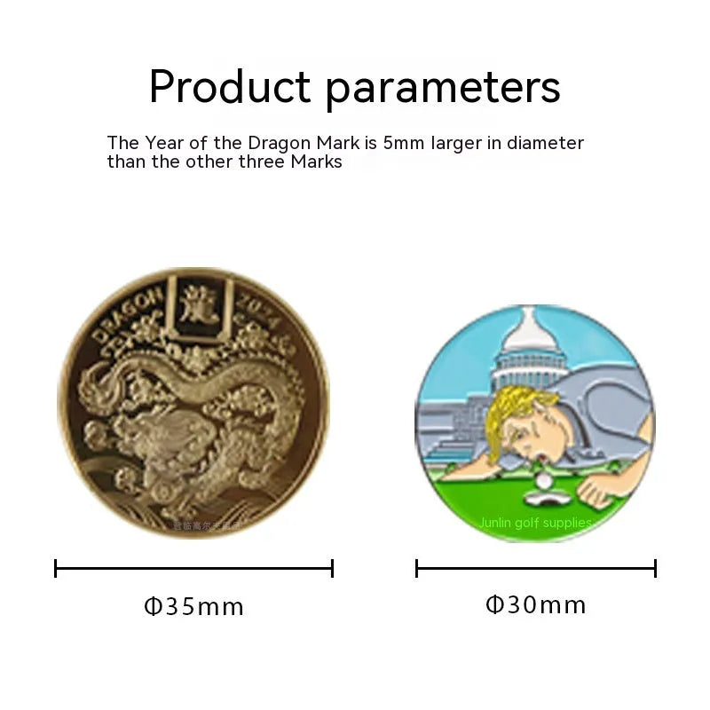 Zinc alloy golf hat clip with engraved Dragon Year design for sporting events and personalised gifting