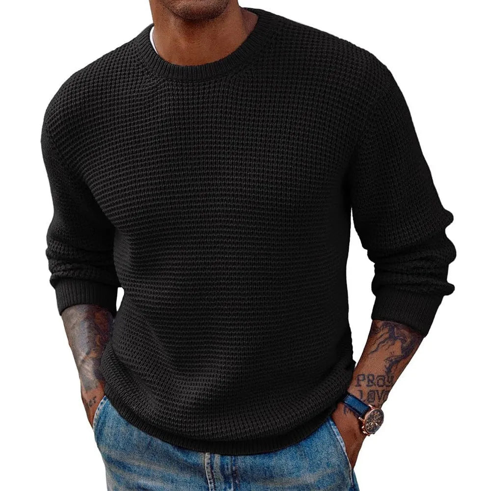 Men's solid colour round neck sweater pullover in beige, casual knit top