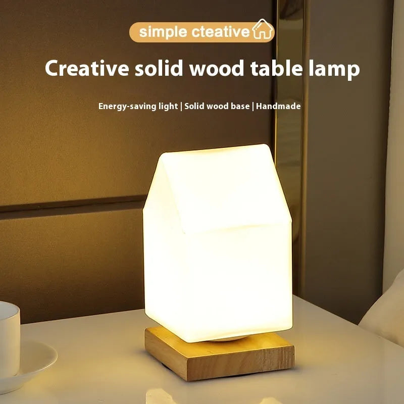 Nordic solid wood USB table lamp with flower shape and touch dimming controls