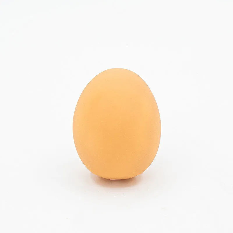 Egg-shaped plastic dog toy with squeaker for teeth cleaning and interactive play