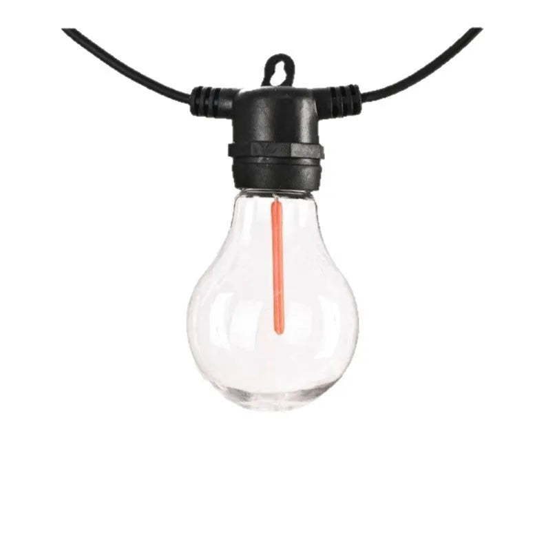 Waterproof outdoor string lights with transparent meteor-style bulbs for wedding decoration