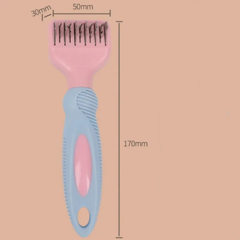 Stainless steel pet grooming comb with massage function in pink or purple colour