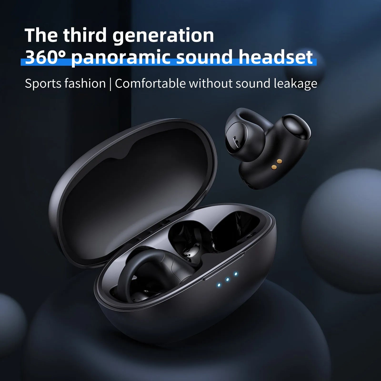 T306 black wireless Bluetooth gaming earphones with clip-on ear-hook design for sports use