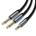 3.5mm to dual 6.35mm male audio cable with gold-plated connectors, available in multiple lengths.