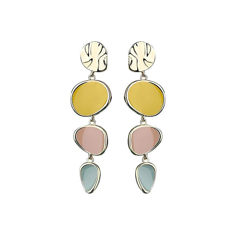 Morandi three-colour drip oil wafer earrings with sterling silver alloy construction and vintage style