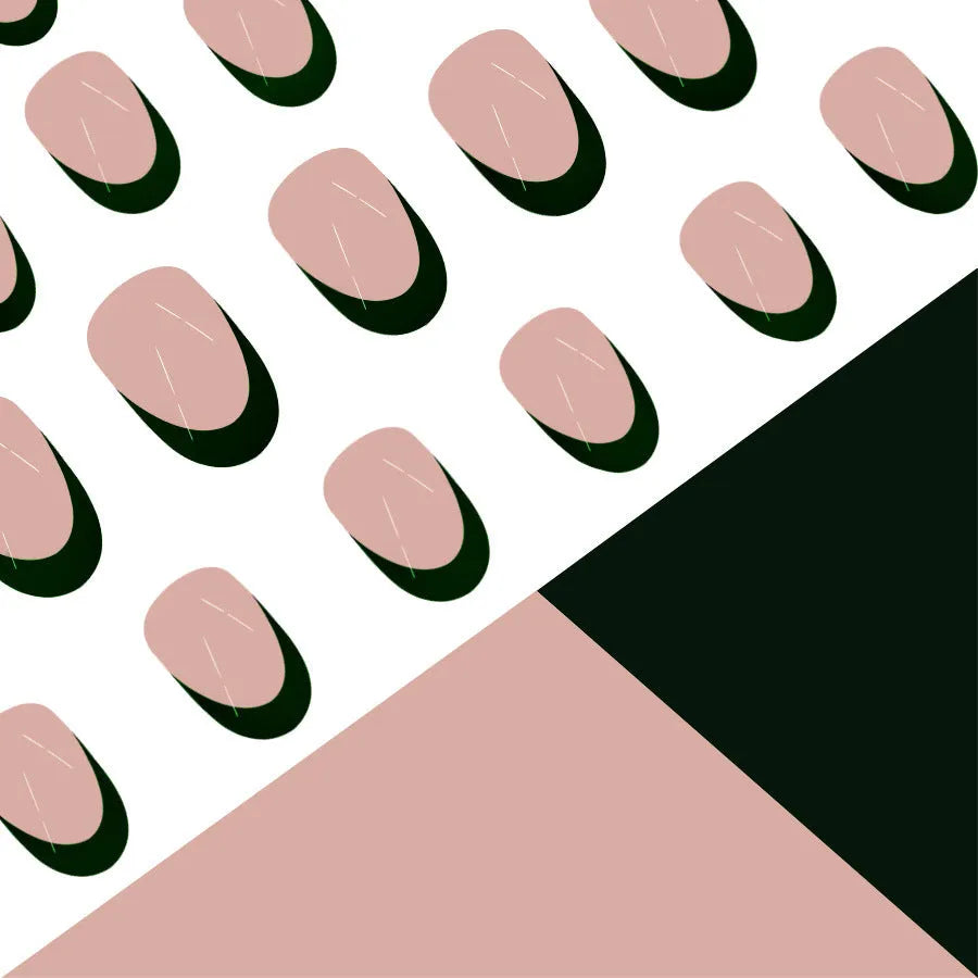 24 black French style artificial nails with almond shape arranged in set