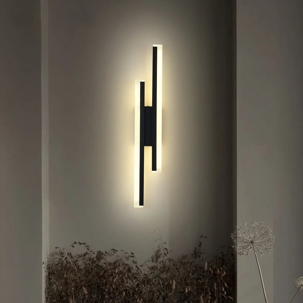 Gold modern double line wall lamp with a length of 500mm mounted on a wall.