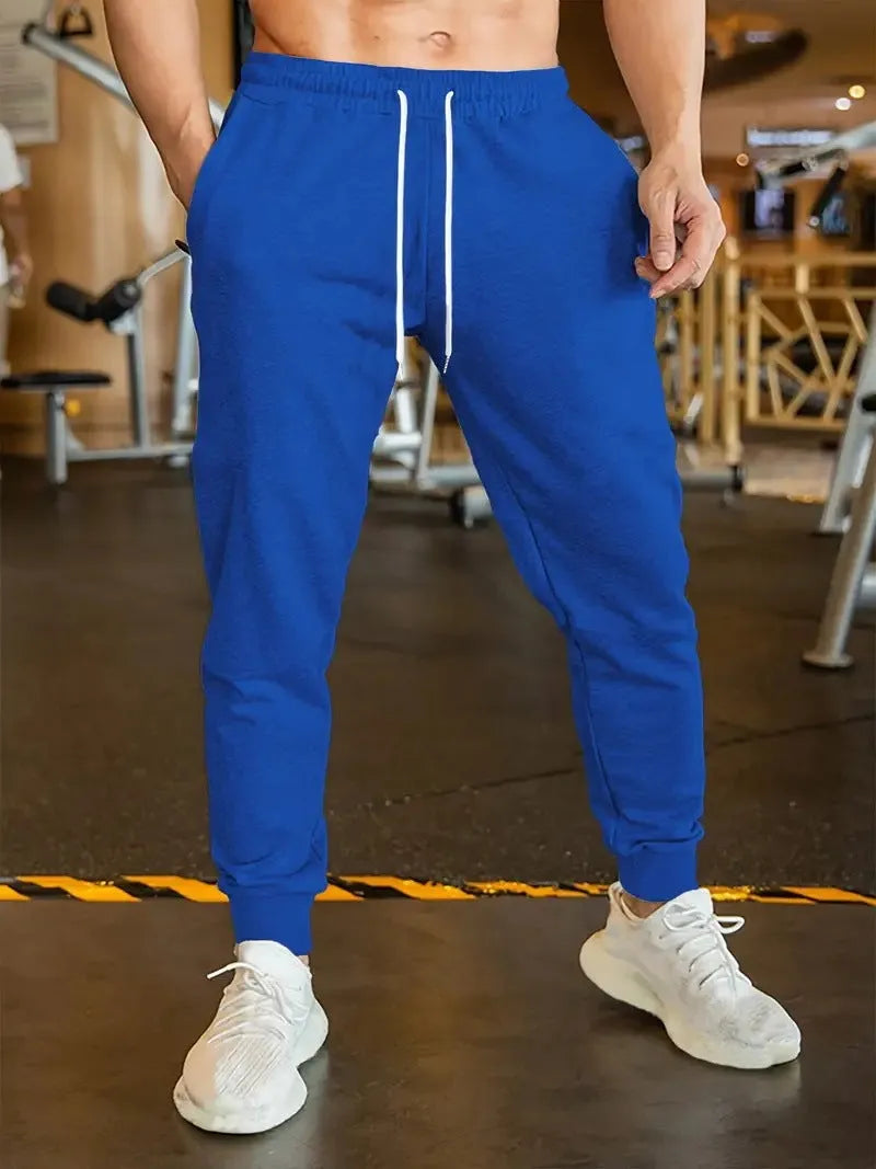 Men's linen-style leisure trousers with drawstring waist in loose fit casual design