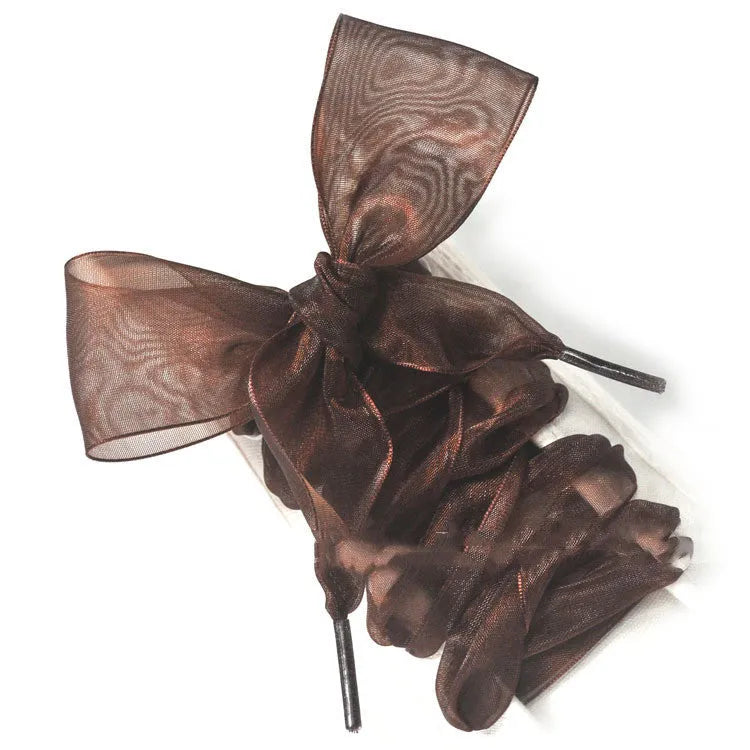 Wide transparent lace shoelaces in multiple solid colours showing 4cm width and length.