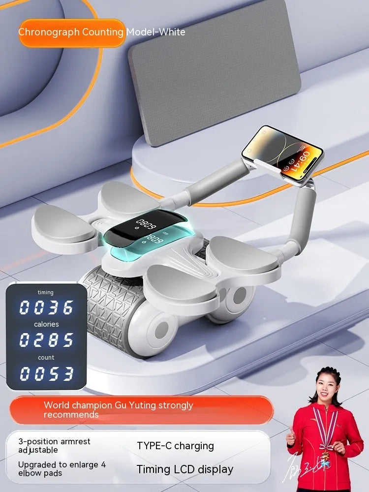White LED timing fitness roller equipment for belly contraction and rolling exercises