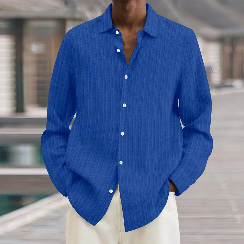 Men's striped cardigan shirt with long sleeves in loose fit British style design