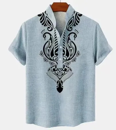 Men's striped linen casual shirt with button front in loose fit available in multiple colours