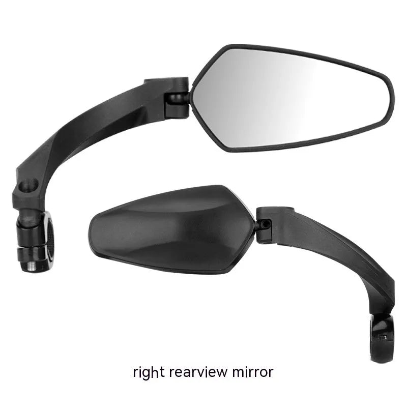 Black bicycle rearview mirror with wide 210mm acrylic lens mounted on a handlebar.