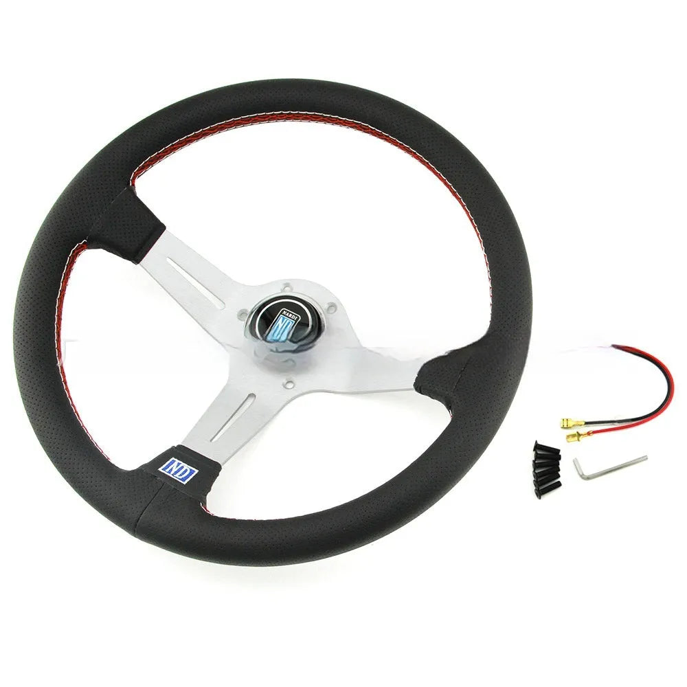 Silver black 14-inch leather middle concave steering wheel for car replacement